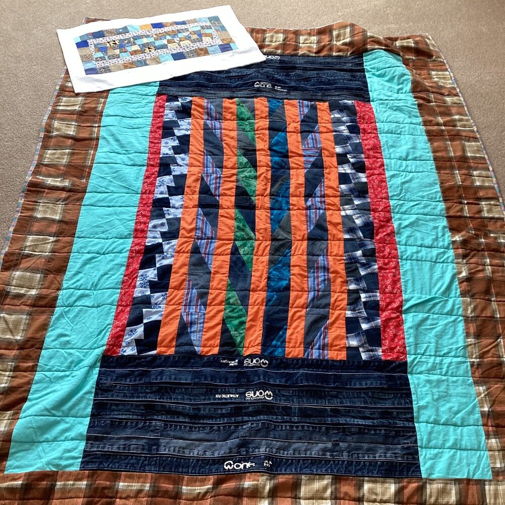 Handmade Twin Size Quilt 64" x 87" With Matching Pillow Case Quilted Patchwork